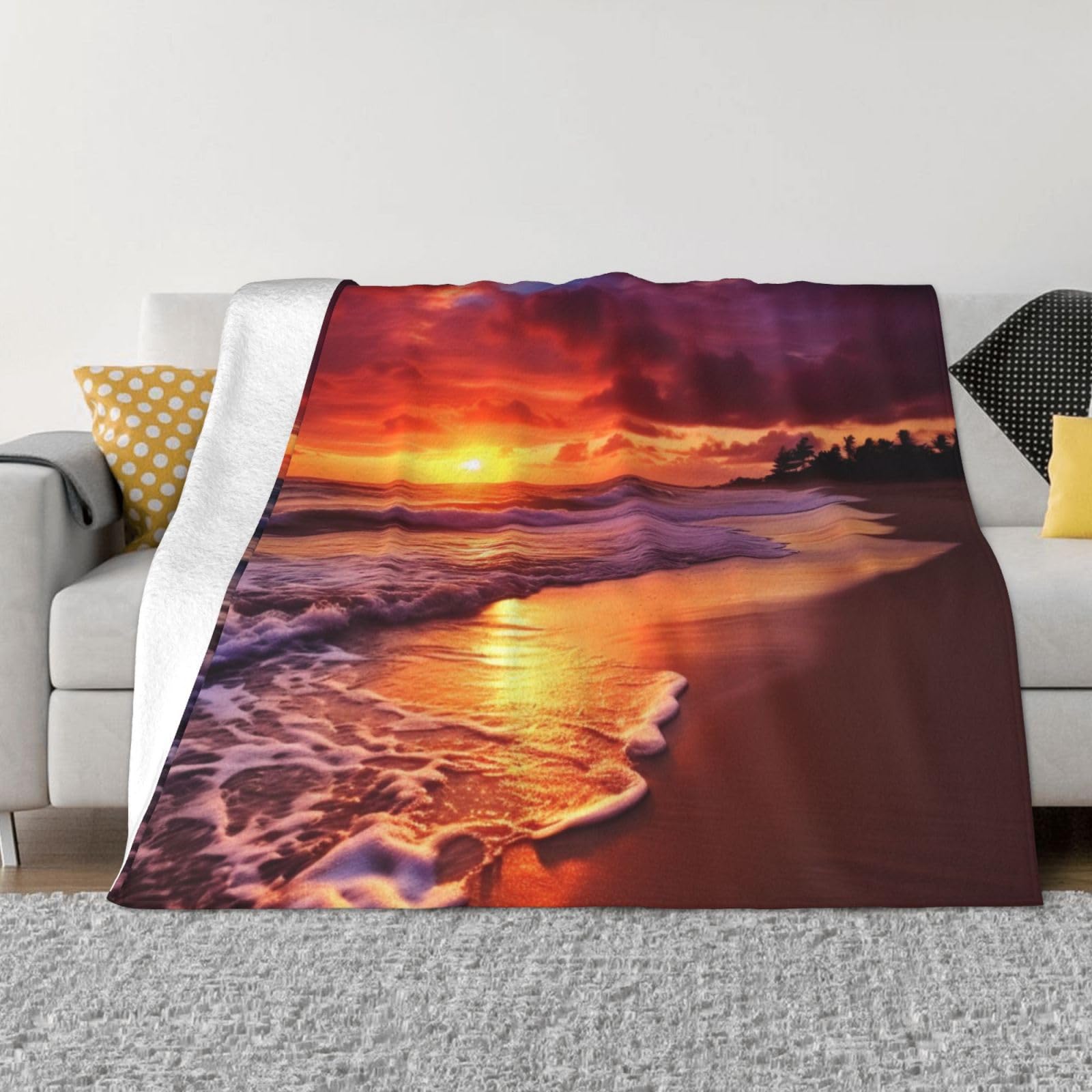 Couverture polaire imprimé coucher de soleil pour réchauffer vos soirées