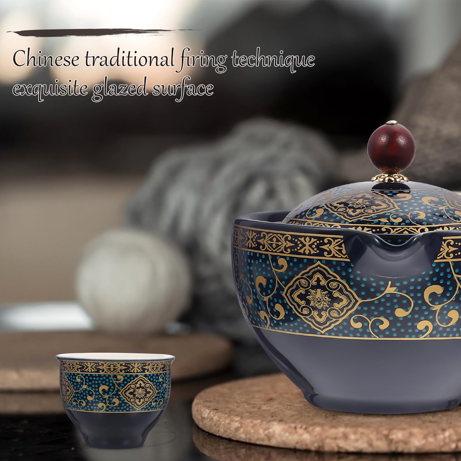 Zerodeko Juego de Té Portátil Kung Fu Tetera Viajera Filtro Interior y Diseño Acolchado para 4 Tazas y 1 Olla, Ideal para Aficionados del Té en Casa y Viaje