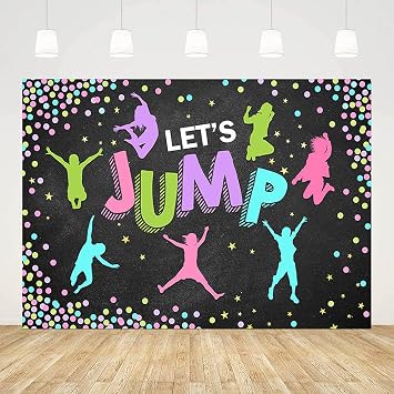7x5ft Lets Jump Party Backdrop Colorful Teen Boys Girls Bounce House Trampoline Glitter Stars Background Play and Dance Birthday Party Decorations Cake Table Banner Decor Props