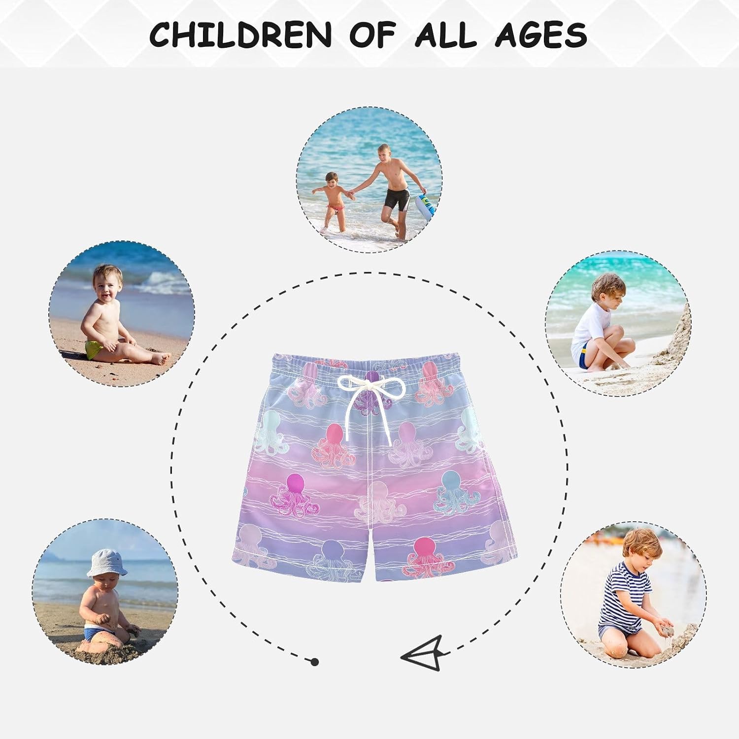 visesunny Colorful Octopus Boys Swim Trunks Quick Dry Drawsting Boy's Beach Shorts Boy Bathing Suit with Pockets