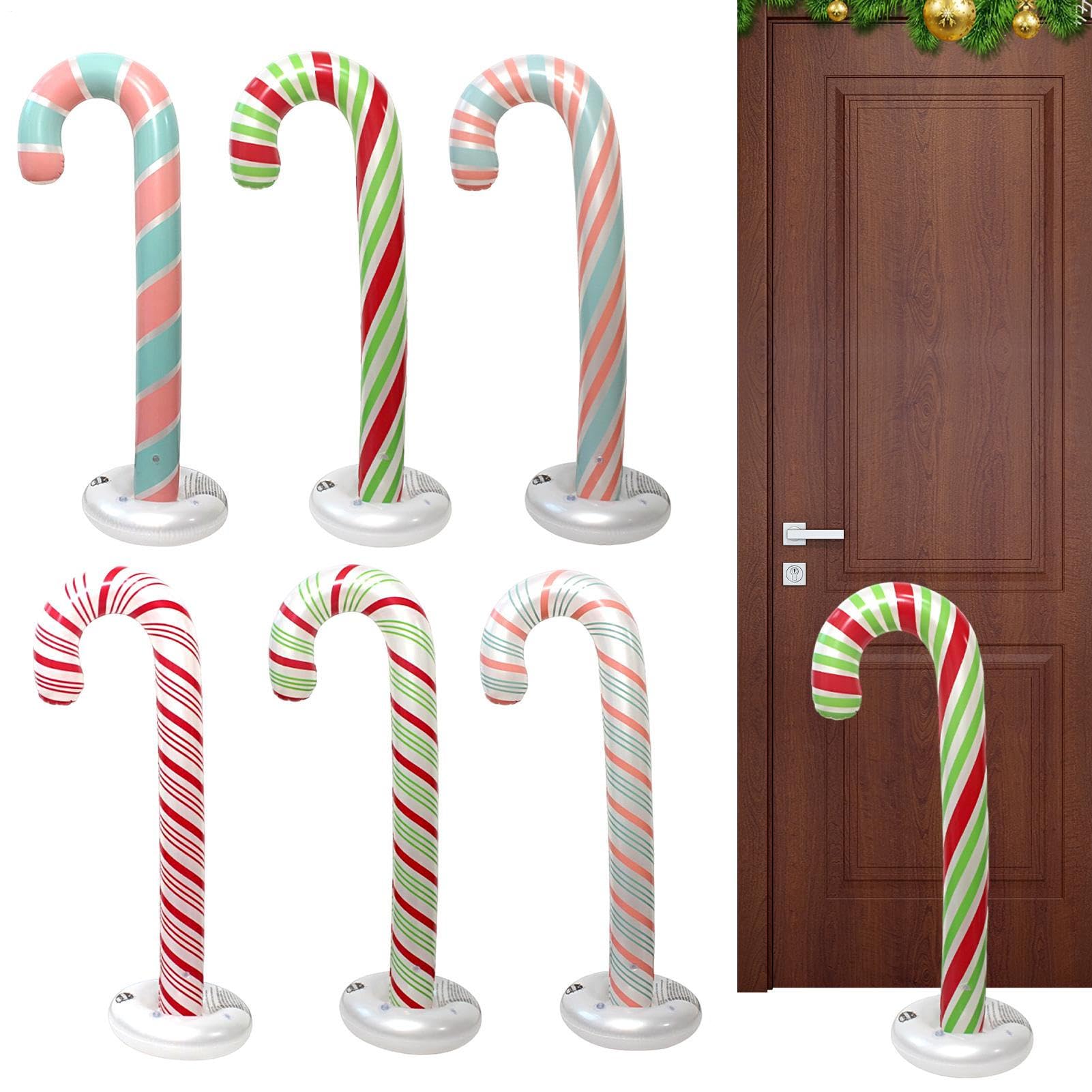 Inflables Navideños Decoración De Bastón De De 1.30m | 6 Piezas Bastón De Inflable Con Base Llenable Con Agua Para Interior Exterior En Casa Año Nuevo Jardín Patio