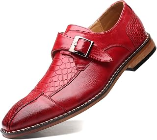 Mens Single Monk Strap Slip on Loafers Leather Modern Oxford Formal Business Dress Shoes