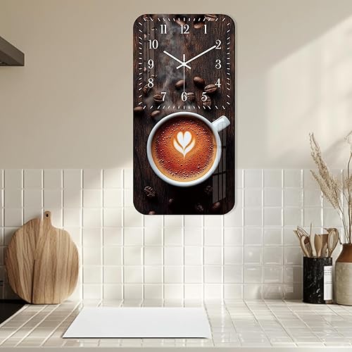 Miniatura 2 de Reloj de pared de taza de café para cocina, 12 pulgadas, rectangular, vintage, reloj de pared de madera, funciona con pilas, silencioso, sin tictac,