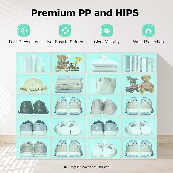 Clear Shoe Boxes, 20 Flip-Top Shoe Boxes Large, Stackable, Breathable, Foldable, Shoe Boxes with Flip-Top Doors Suitable for all Types of Shoes(Emerald Green Heart Style)