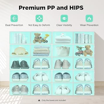 Clear Shoe Boxes, 20 Flip-Top Shoe Boxes Large, Stackable, Breathable, Foldable, Shoe Boxes with Flip-Top Doors Suitable for all Types of Shoes(Emerald Green Heart Style)