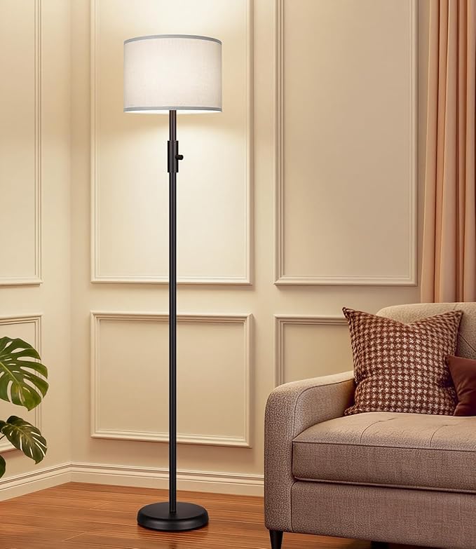 【Upgraded】 Dimmable Floor Lamp for Living Room,1000 Lumens Bulb Included, Modern Floor Lamps Simple Design with Linen Shade, Tall Standing Lamp for Bedroom Office Dining Room, Black Pole Lamp