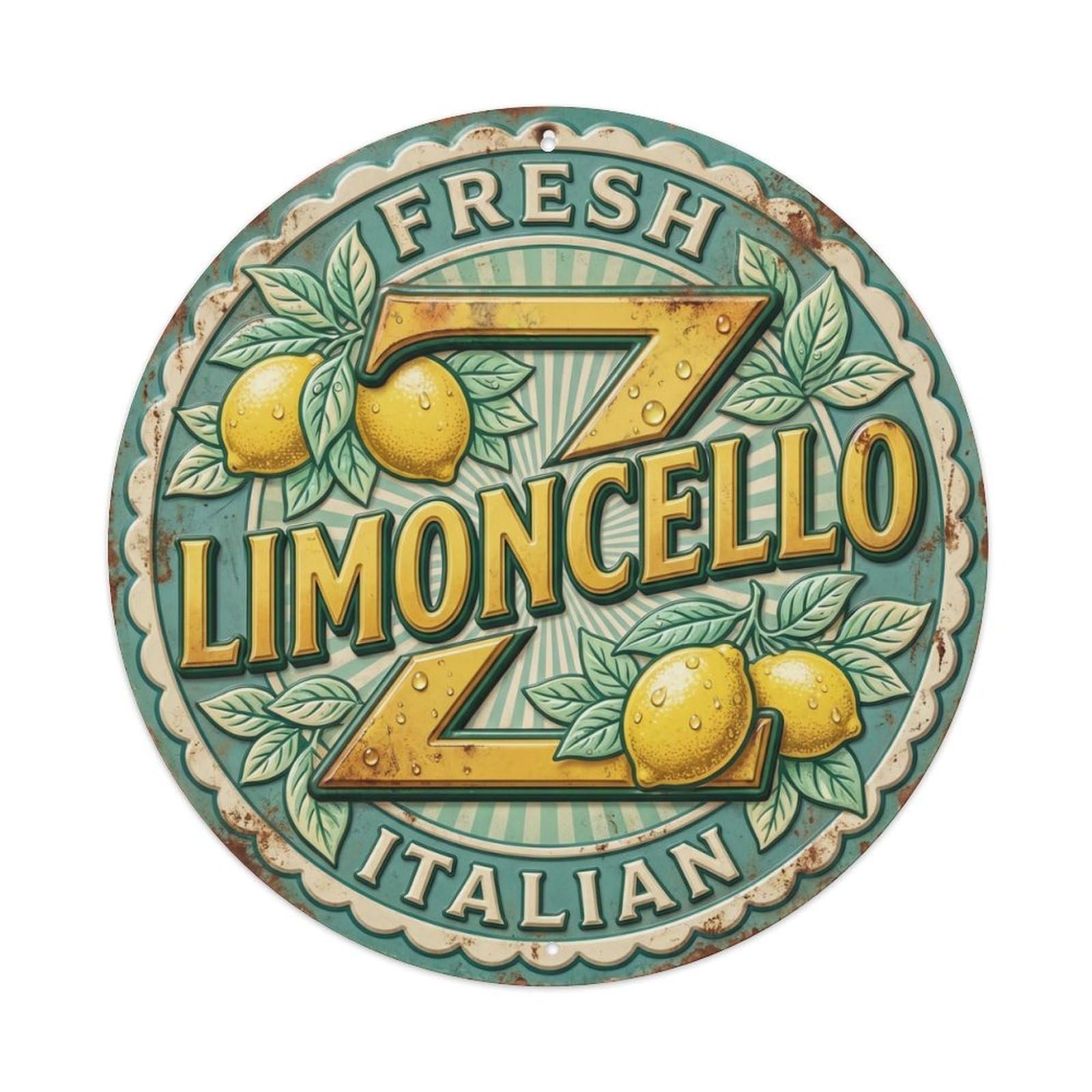 Fresh Italian Citrus Crest Metal Tin Sign Plaque Wall Decor for Cafe, Club Bar, Office, Home Garden Round Metal Poster 8x8Inch