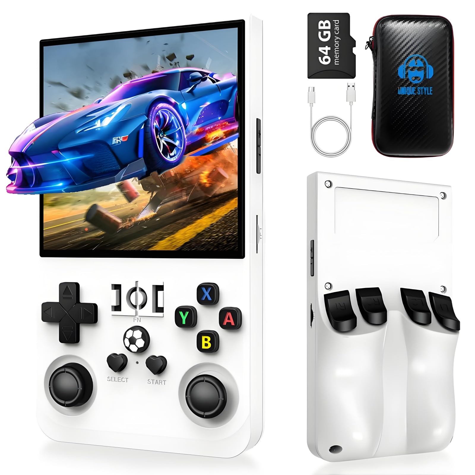 2025 New Upgrade R36MAX Retro Handheld Game Console ?4.0 Inch IPS Video Gaming Console with 64GB TF Card Over 18000+ Pre-Installed Retro Games, 4000mAh Battery (White)