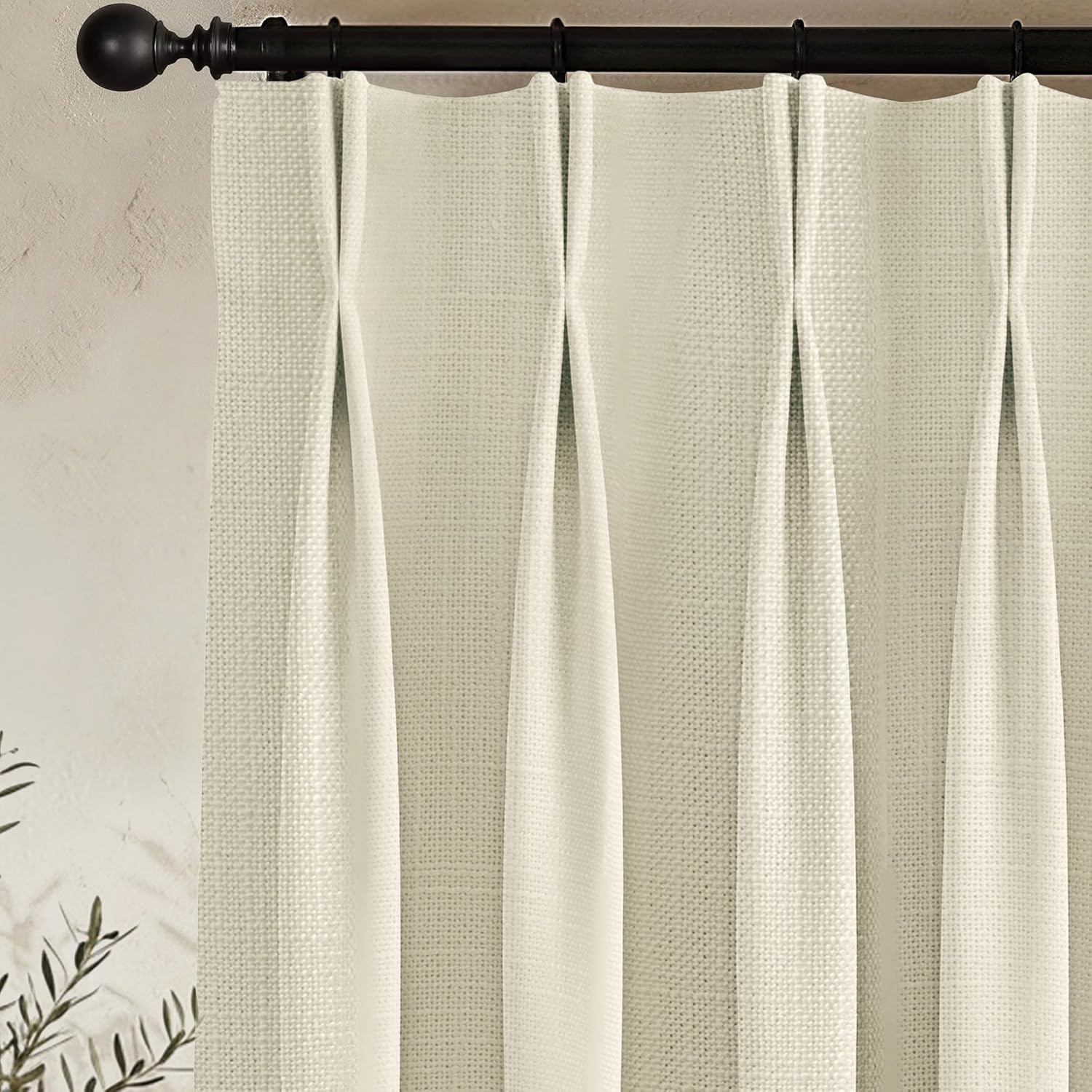 Pinch Pleated Linen Curtains 84 Inch Length 2 Panels, Heavyweight 380GSM Light Filtering Semi Sheer Drapes for Living Room & Bedroom, Memory Shape Custom Look,Natural