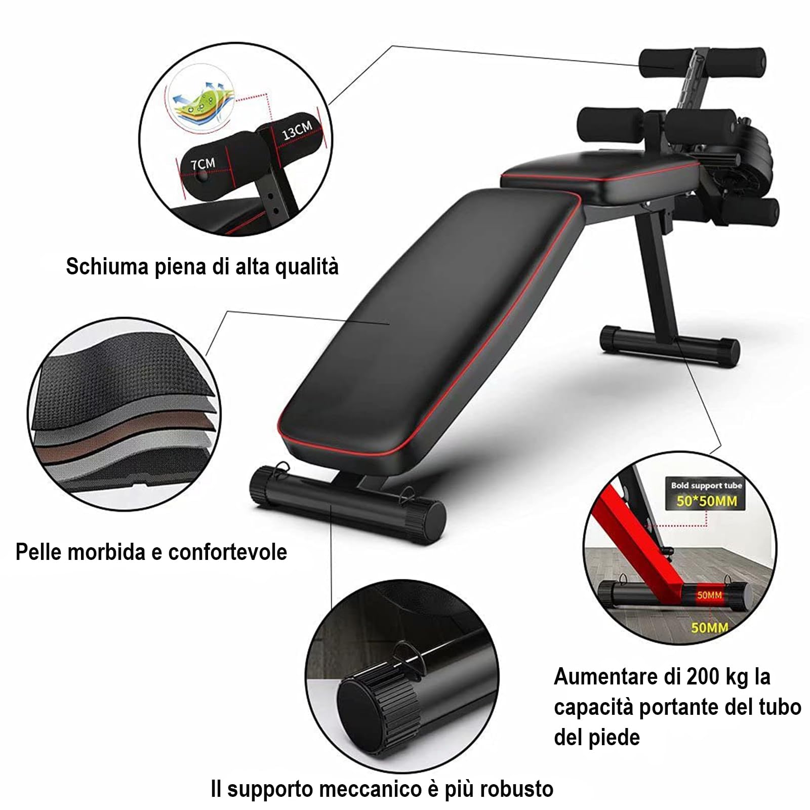 Panca Multifunzione Palestra Casa, Panca Palestra Pieghevole, Bench per Addominali con Leg Extension Leg Curl Pesi Schienale Regolabile in 4 Livelli Dischi per manubri non inclusi