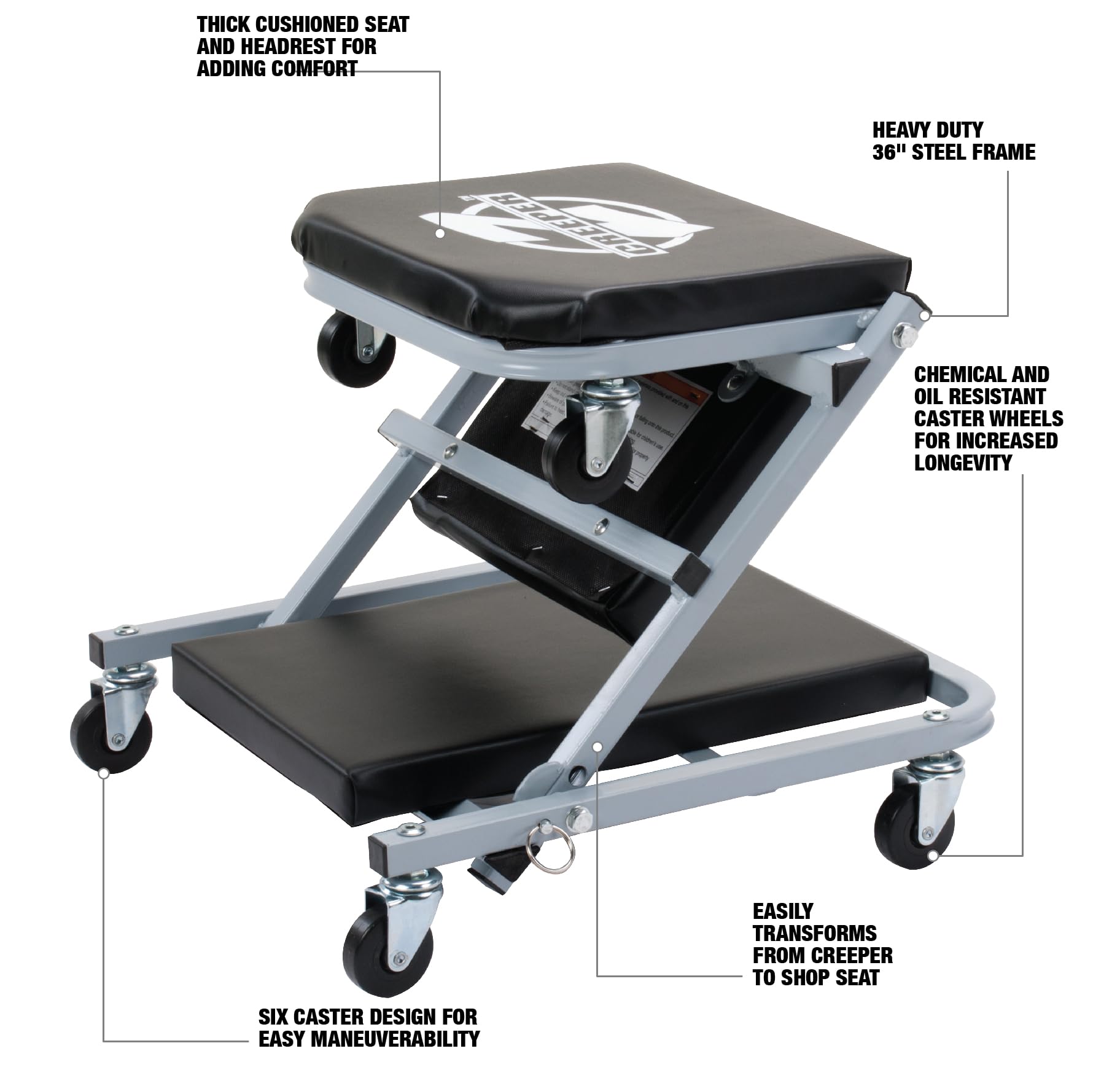 Pro-Lift C-2036D Grey 36" Z-Creeper Seat , Black — Amazon image 3