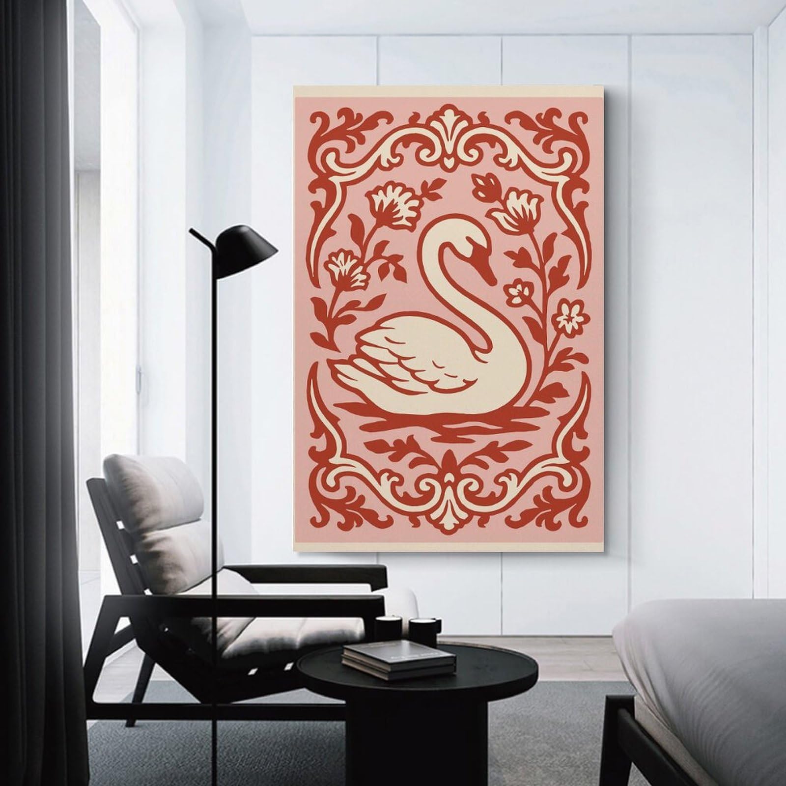 Junmoney Unframe-Style Elegant Swan With Floral Border Canvas Wall Picture, 08X12inch(20X30cm), For Bedroom Walls, Guest Spaces Or Lounges, Stylish Decor For A Restful Room Update