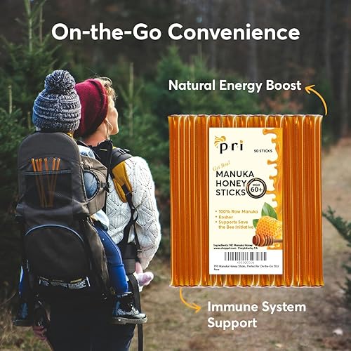 Miniatura 3 de PRI Manuka Honey Sticks, certificado MGO 60+, miel de Manuka cruda de Nueva Zelanda, perfectos para llevar, 50 unidades