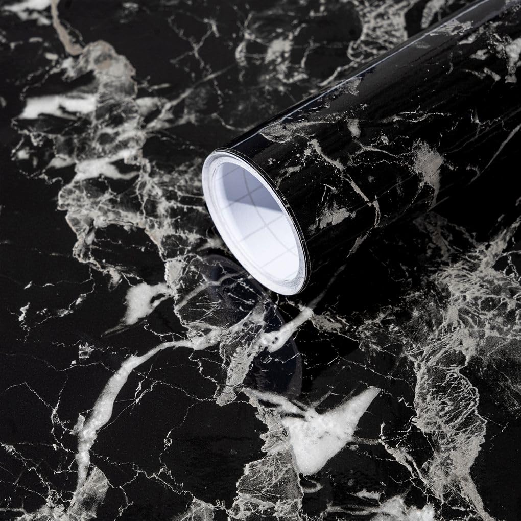 Arthome Black Silver Marble Contact Paper,60cmx500cm Self Adhesive Wallpaper,Peel and Stick Paper Removable Decorative Film for Desk,Kitchen,Countertop,Cabinet,Shelf Liner,Waterproof Vinyl sticker — image 1