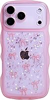 Vista 59 de Qokey para iPhone 14 Plus Funda de 6.7" con diseño de borde ondulado rizado, transparente, con purpurina, brillo, estrellas, brillante, lindo