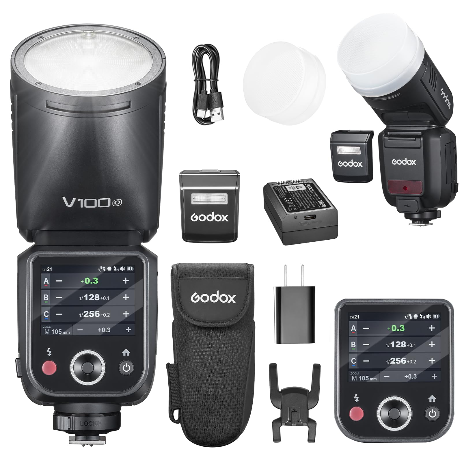 GODOX V100O lampa błyskowa V100-O 100 W okrągła głowica z ekranem dotykowym Olympus, bezprzewodowa 2,4 G z zewnętrznym Speedlite i Global Shutter z synchronizacją błyskową 1/80000s, wbudowany