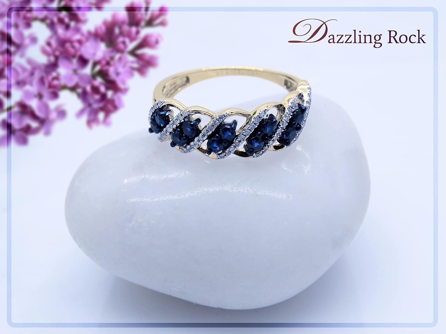 Dazzlingrock Collection Round Blue Sapphire & White Diamond Engagement Ring for Women (0.16 ctw, Color I-J, Clarity I2-I3) in 10K Gold