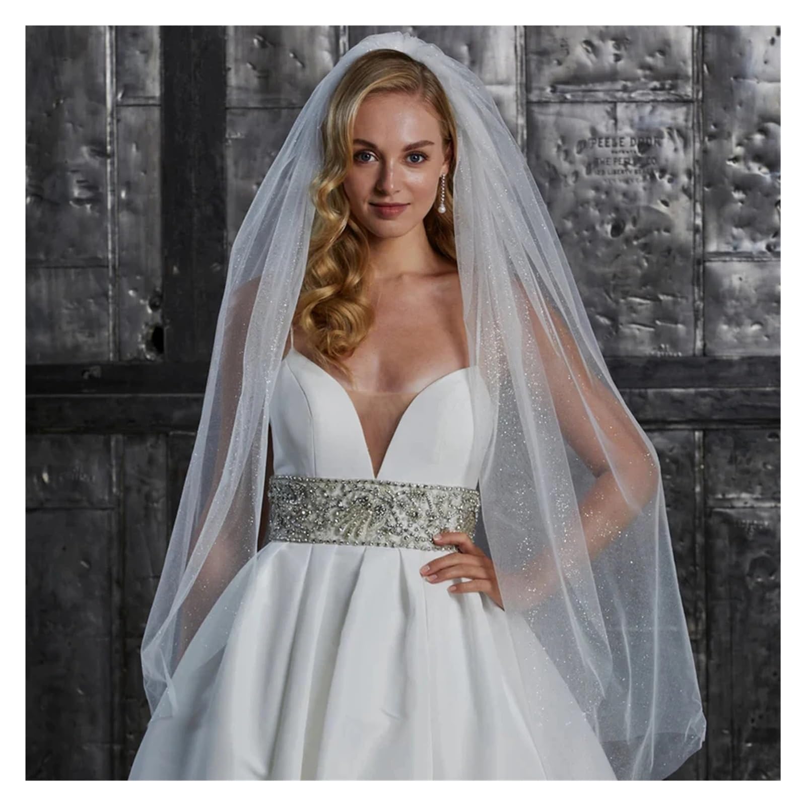 Brautschleier Funkelnde Brautschleier Lange goldene Braut Hochzeitsschleier Farbiges Garn mit Pailletten(Ivory,300cm)
