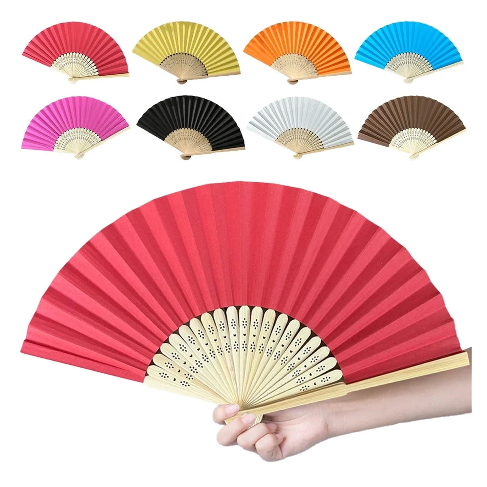 Papier-Faltfächer 20PC Handfächer Bambus Papierfächer Faltbare Fächer Einfarbig Hochzeitsdekoration Fächer DIY Gastgeschenk for Hochzeit Geburtstag Sommerparty(Rose Red)
