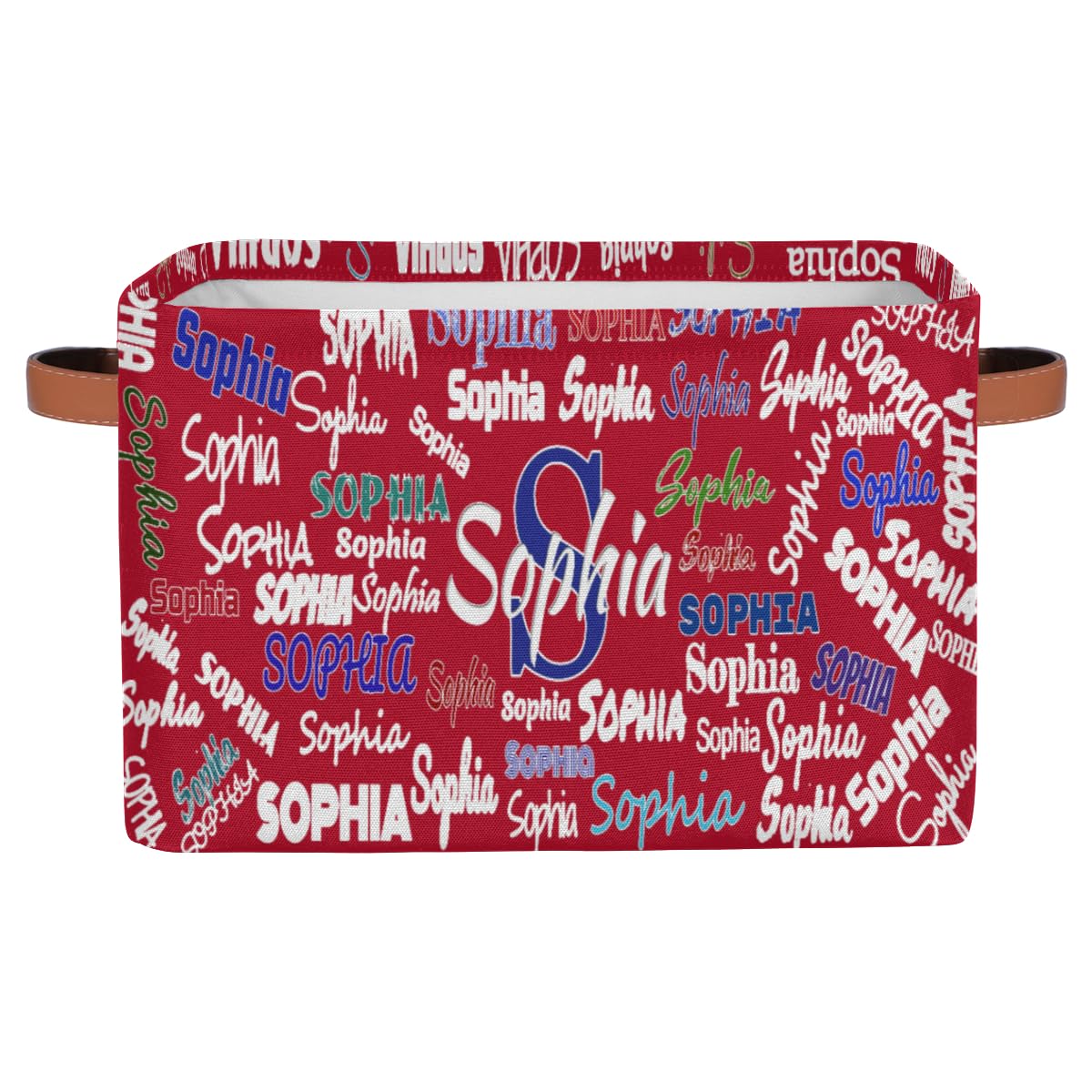 KFNHN Personalized Storage Basket with Name, Rectangle Toys Storage Bin with Handles for Baby, Boys, Girls, Collapsible Basket for Clothes, Books, Solid Red Color
