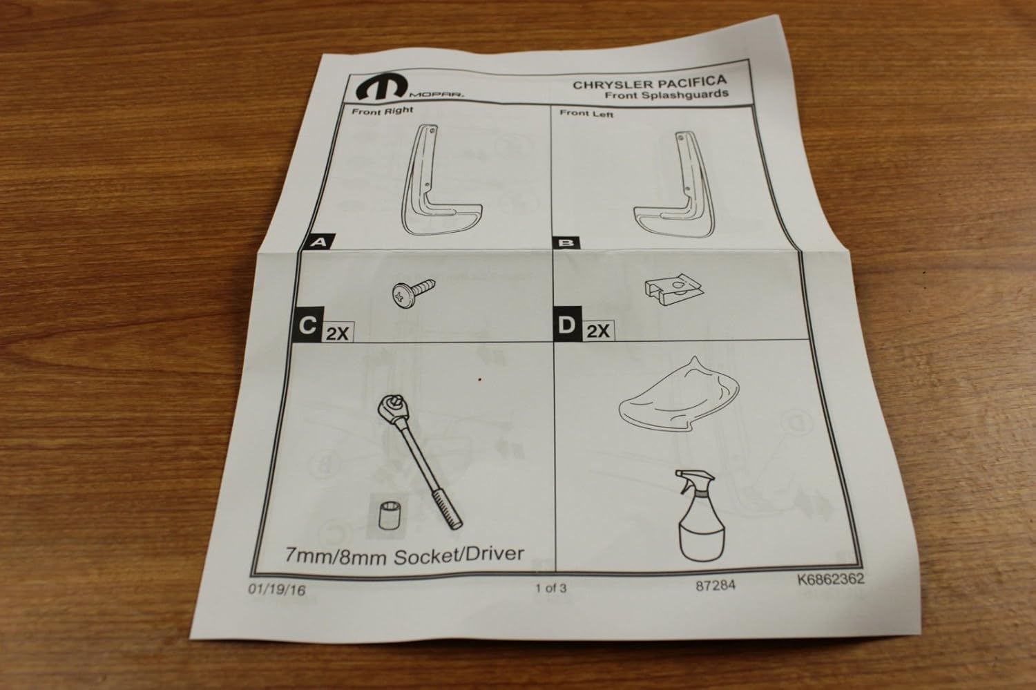 Chrysler Pacifica Front Mud Flap Splash Guards Mopar OEM