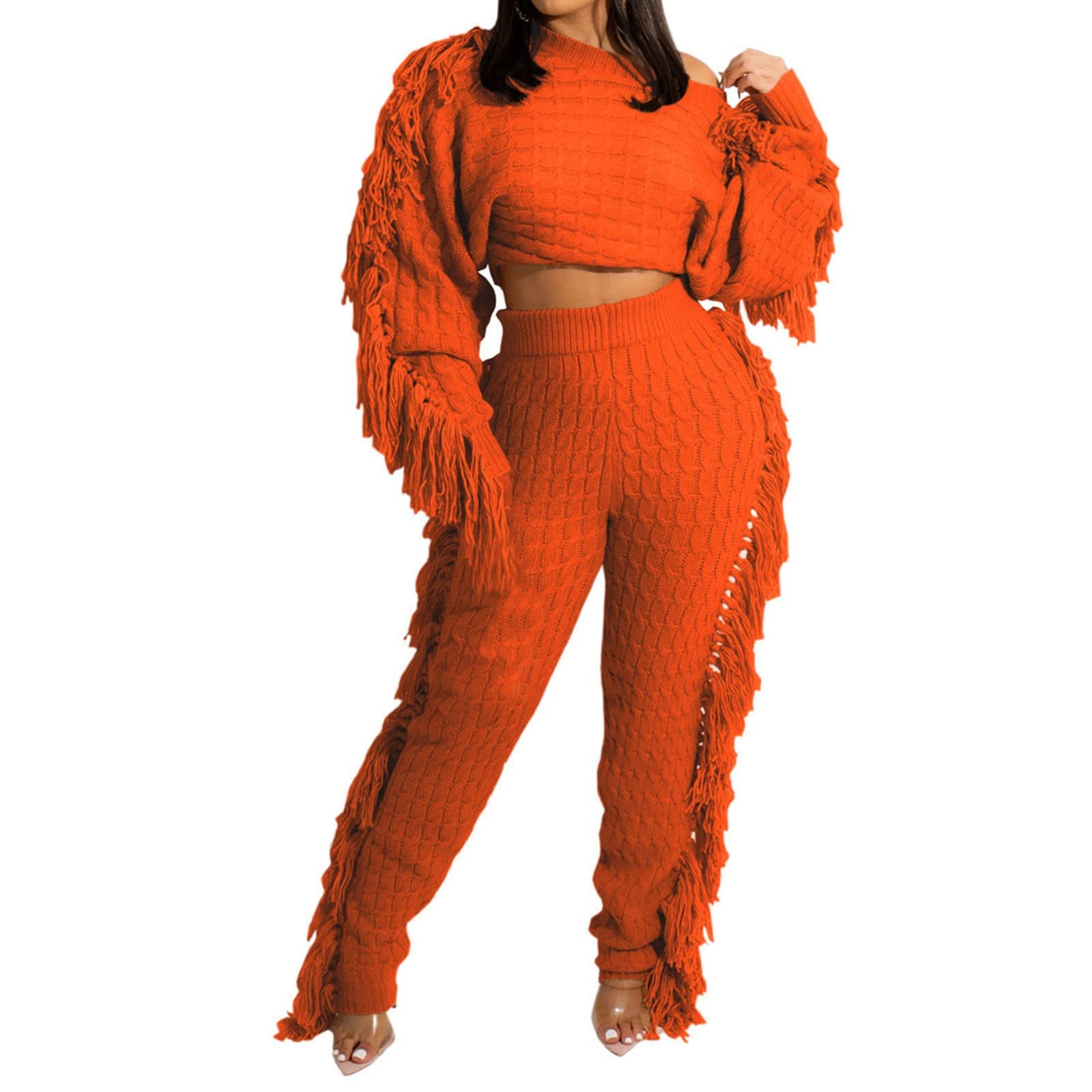 Tuta sportiva da donna, 2 pezzi, con cappuccio, casual, per il tempo libero, per lo sport, per il tempo libero, per lo sport, per il tempo libero, Orange, M