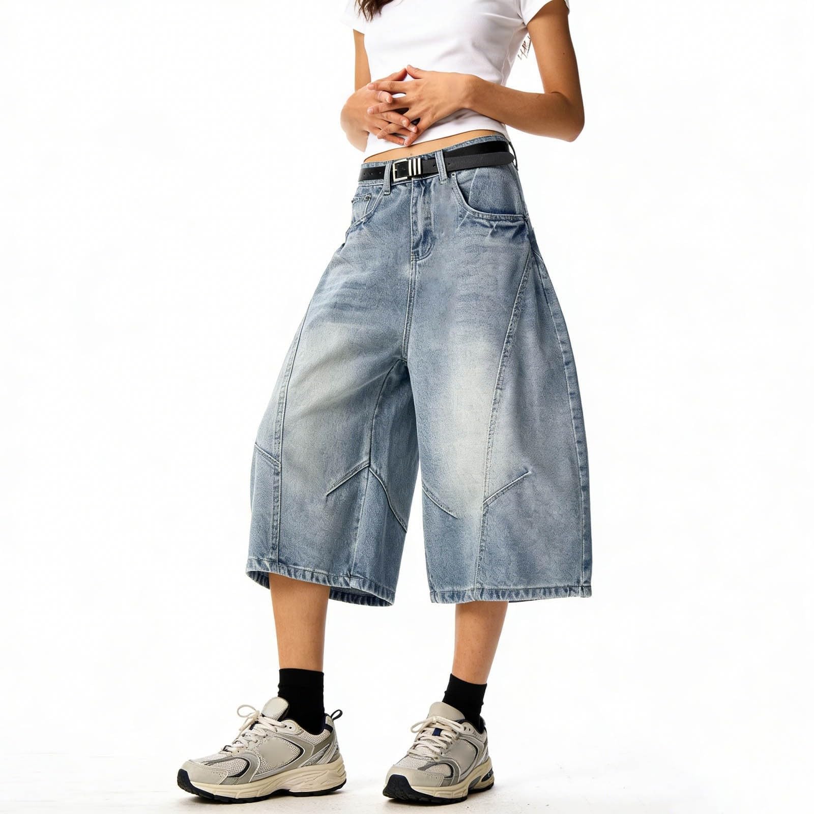 Jorts Donna Baggy Short Jeans Y2K Loere Denim Pantaloni Bermuda Pantaloncini Vintage Straight Leg Jeans Jeans Casual Lunghezza al ginocchio Pantaloncini con tasche Pantaloni svasati Hip Hop Streetwear