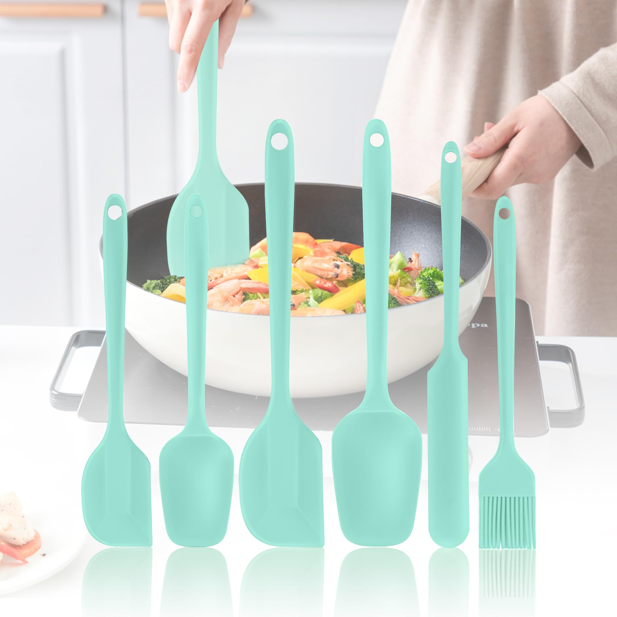 Silicone Spatula Set 6 Pack Food Grade Kitchen Utensils with Silicone Brush Heat Resistant BPA-Free Rubber Kitchen Spatula for Scraping,Baking,Cook,Mixing,Pancake,Jar,Dishwasher Safe,Nonstick,Green
