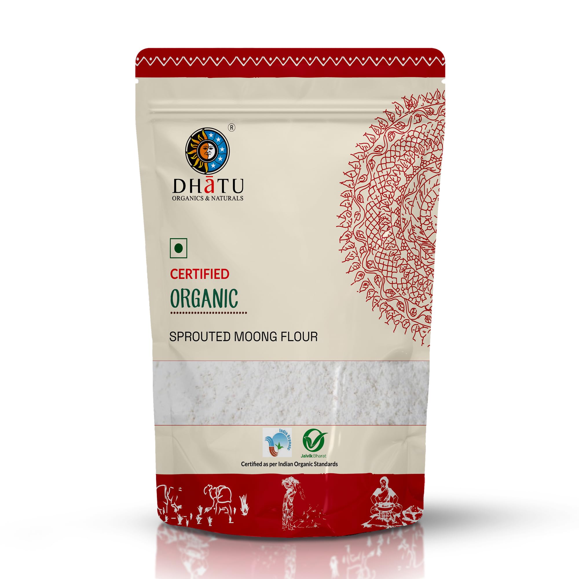 Dhatu Organics Sprouted Moong Flour 250g | Ready to mix for Dosa/Chilla | 100% Cold milled using German technology | LOW G-I | Gluten-Free | 22g Protein per 100g*