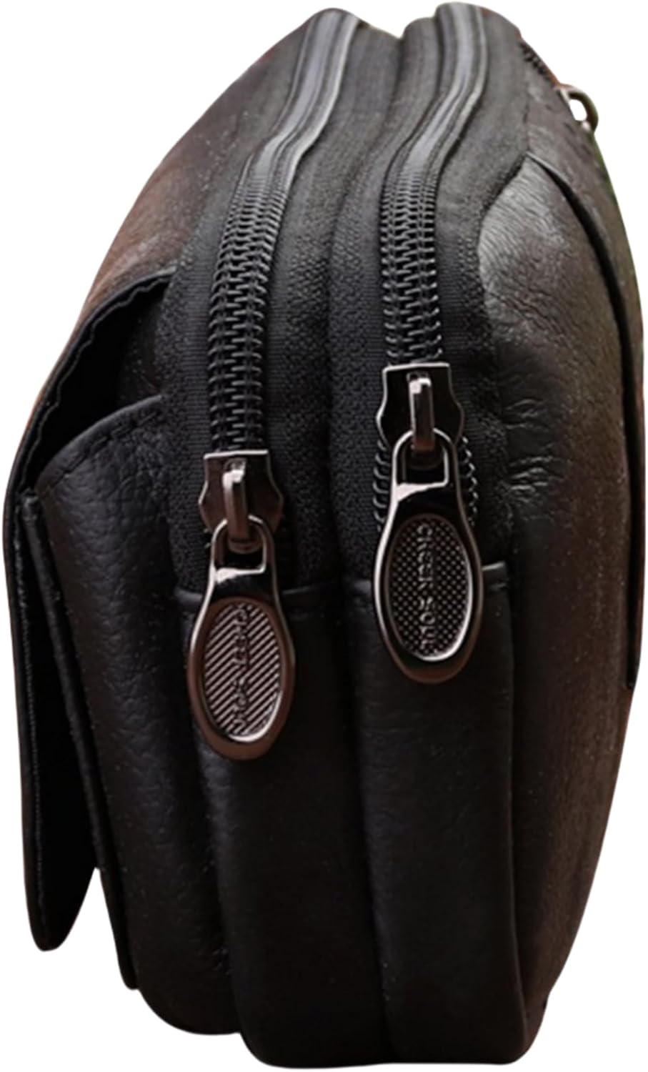 Leather Waist Pack Belt Bag for Men, Genuine Cowhide, Multi-Pocket Design, 6.7 x 3.9 x 2.1 inches (Classic Black)