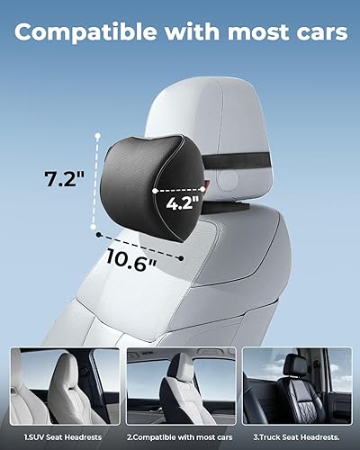 Miniatura 4 de Aukee reposacabezas para auto con piel auténtica y espuma viscoelástica, Negro