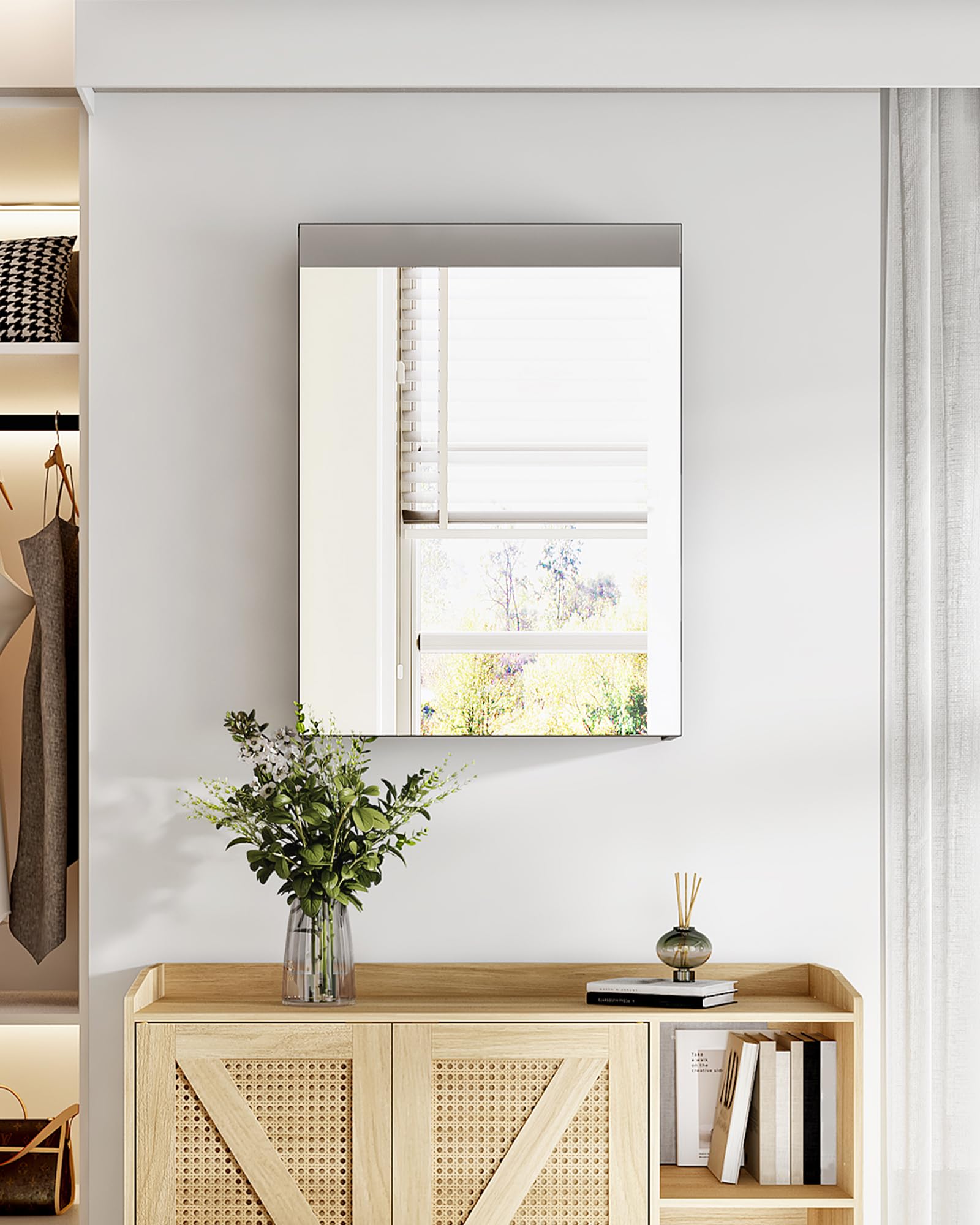 CHOEZON Armadietto da Bagno 45x60 cm a Parete con Specchio, Armadietto per Medicinali Sospeso con Ripiani Regolabili, Specchio da Ingresso, Nero