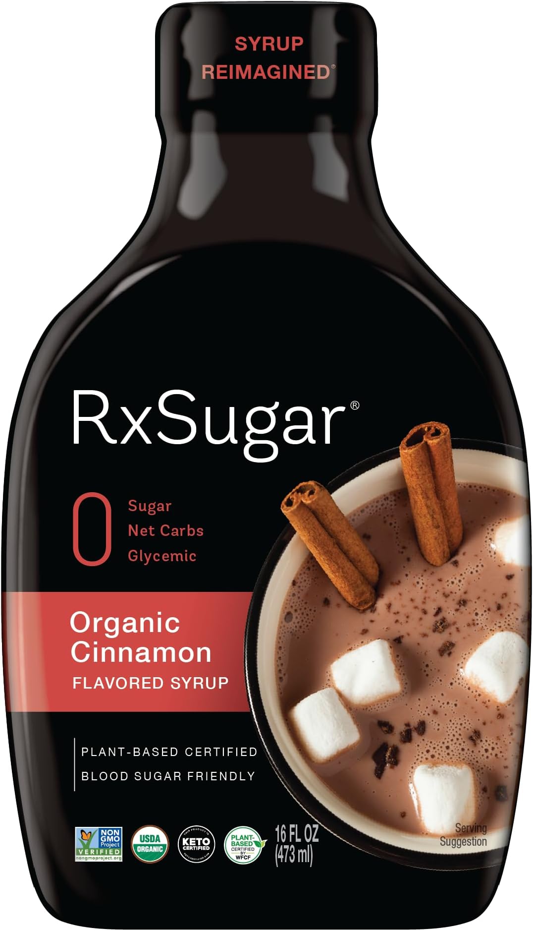 RxSugar Organic Cinnamon Syrup | Allulose sweetener | Diabetes-Safe Natural Sugar | Keto Certified | Non-GMO Project Verified | Gluten-Free Certified