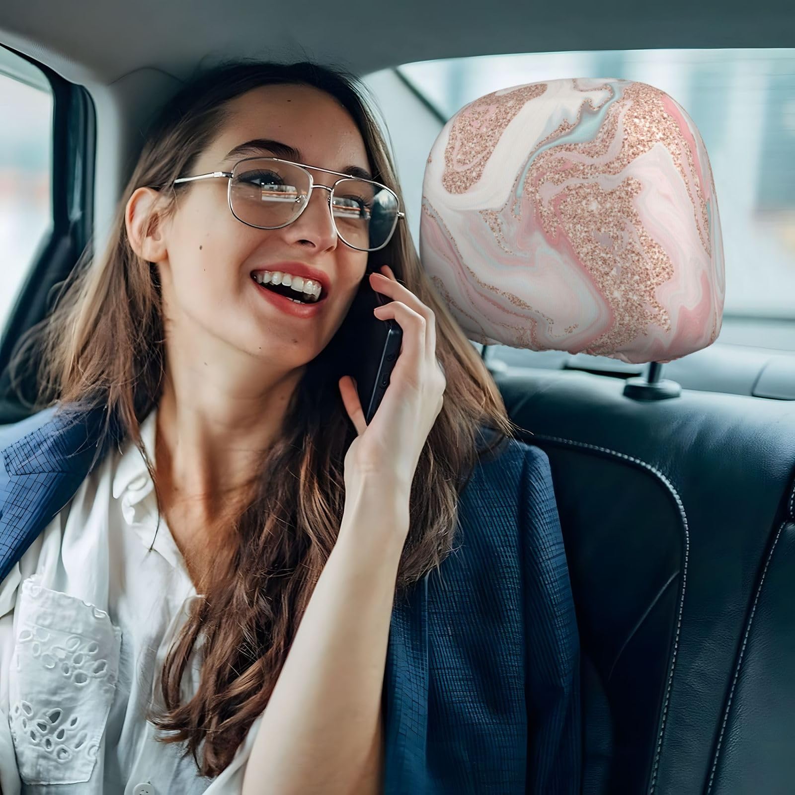 Rose Gold Glitter Coral Gray Pastel Marble Universal Car Headrest Cover Soft Car Seat Head Rest Cover Accessories — view 8