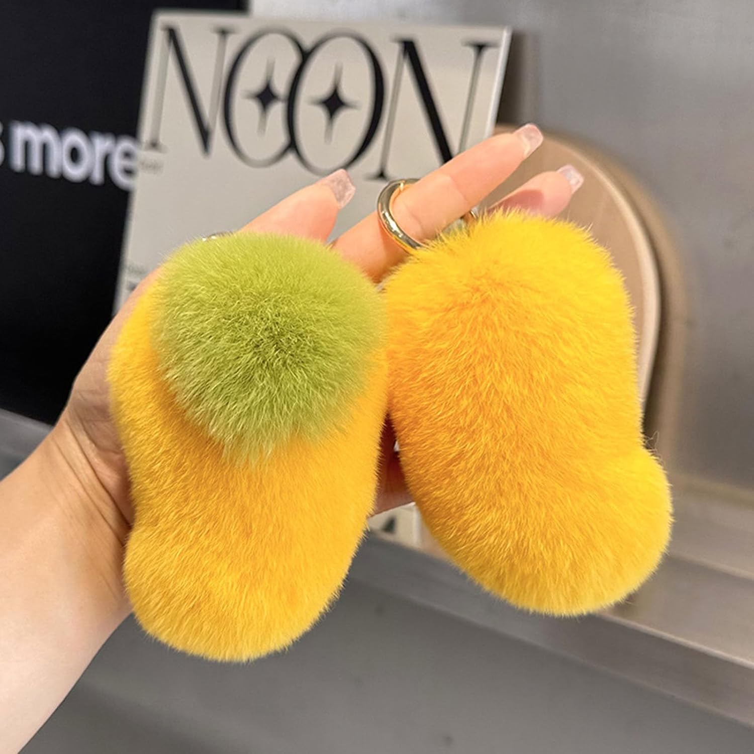 Soft Cute Fruit Keychain Artificial Rabbit Fur Plush Fluffy Pom pom Key Ring Handbag Key Chain Pendant for Women - Image 2
