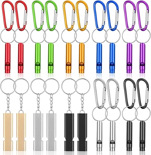 Silbato de seguridad con cordón, llavero de aluminio, silbato de seguridad para senderismo, silbato de supervivencia de doble tubo, silbato de
