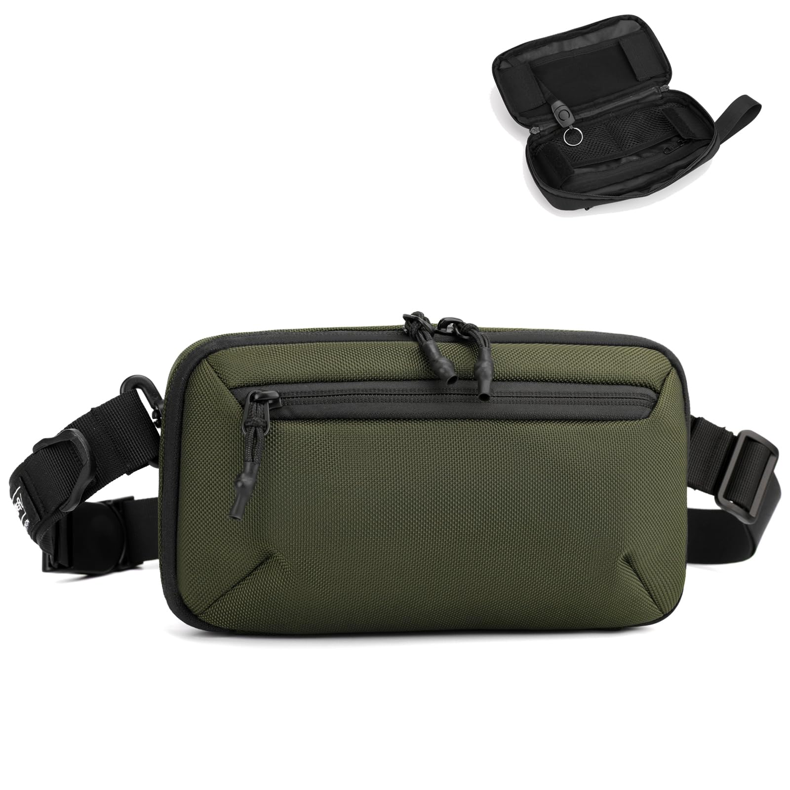 YOVERGA Crossbody Fanny Pack - 1.5L Small Sling Bag Water Resistant Handled Pouch with Adjustable Strap & D Ring for Travel Running Hiking EDC,Green