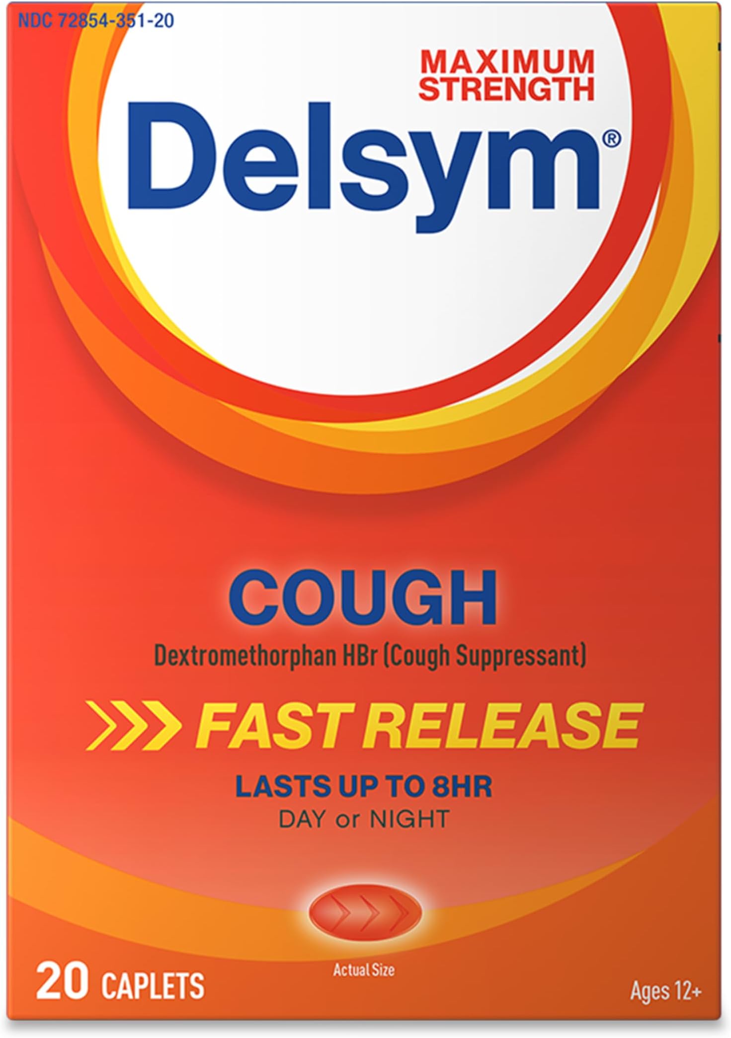 Maximum Strength Cough Suppressant, Over-the-Counter Medication for Cough, Fast Release Caplets with Dextromethorphan HBr, Cough Medicine for Adults Lasts Up to 8 Hours Day or Night, 20 Count