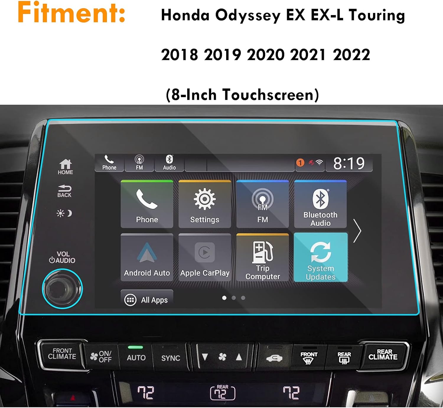 Moonlinks Compatible with 2018-2024 Honda Odyssey Screen Protector 8 Inch,Tempered Glass Touchscreen Protector Foil for 2024 2023 2022 2021 Odyssey EX EX-L Touring,Car Navigation Screen Protective Film