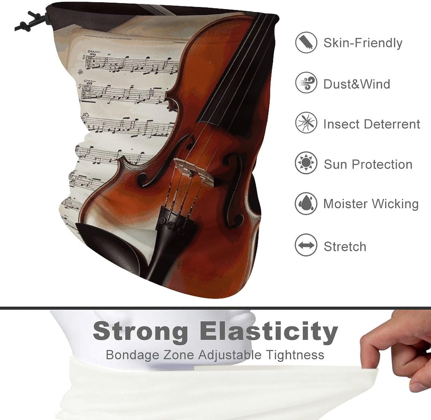 Violin Sheet Music Neck Gaiter Fashion Face Cover Scarf Exquisite Windproof Face Cover Bandana Necks Mask Head Wrap Headband Scarf image 3