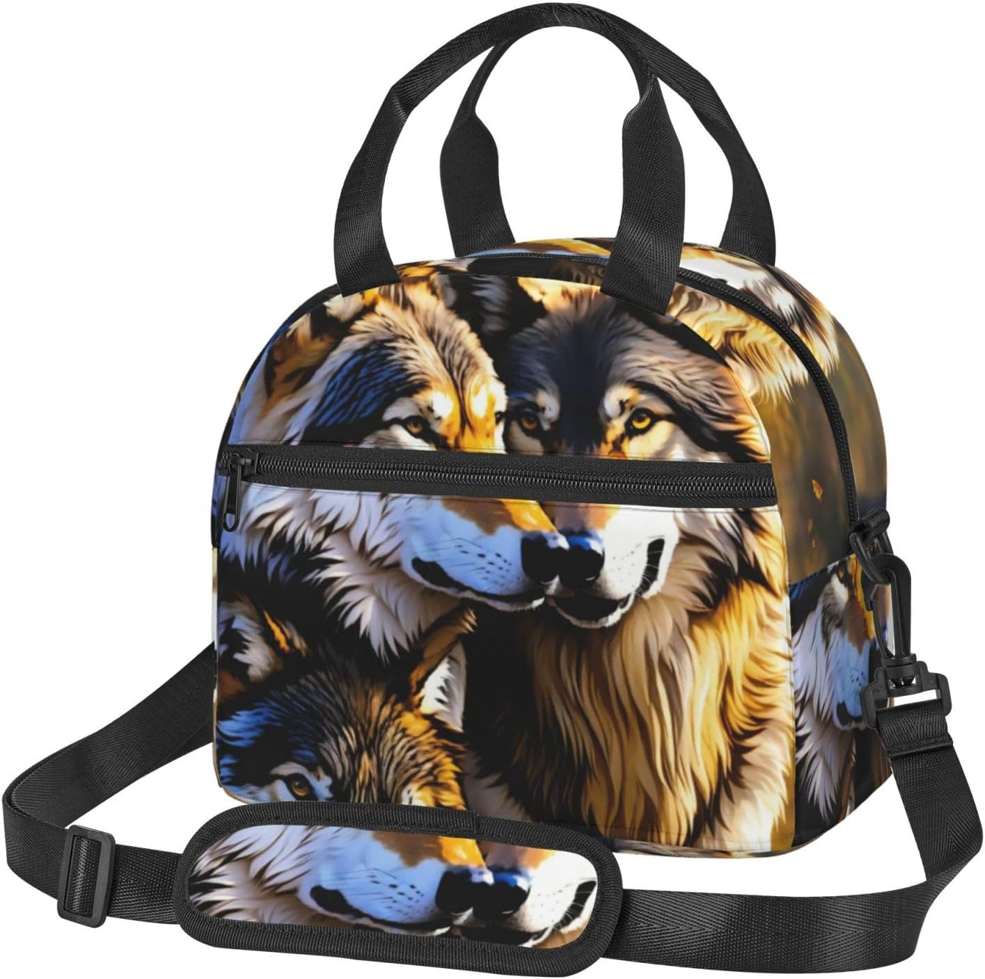 Wolfs Print Reusable Lunch Bag Insulated Lunch Boxes for Office Work Picnic Tote Bag Adjustable
