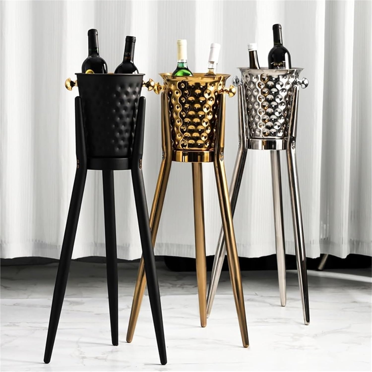 Ice Bucket with Stand， Wine Bucket On Stand Champagne For Beer KTV Club Bar BBQ Wedding Christmas(Gold)