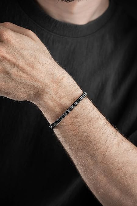 Kelepçe Model 5 mm Siyah Örgü Tasarım Erkek Çelik Bileklik | Kelepçe Bileklik, Erkek Aksesuar, Çelik Bileklik, El Yapımı