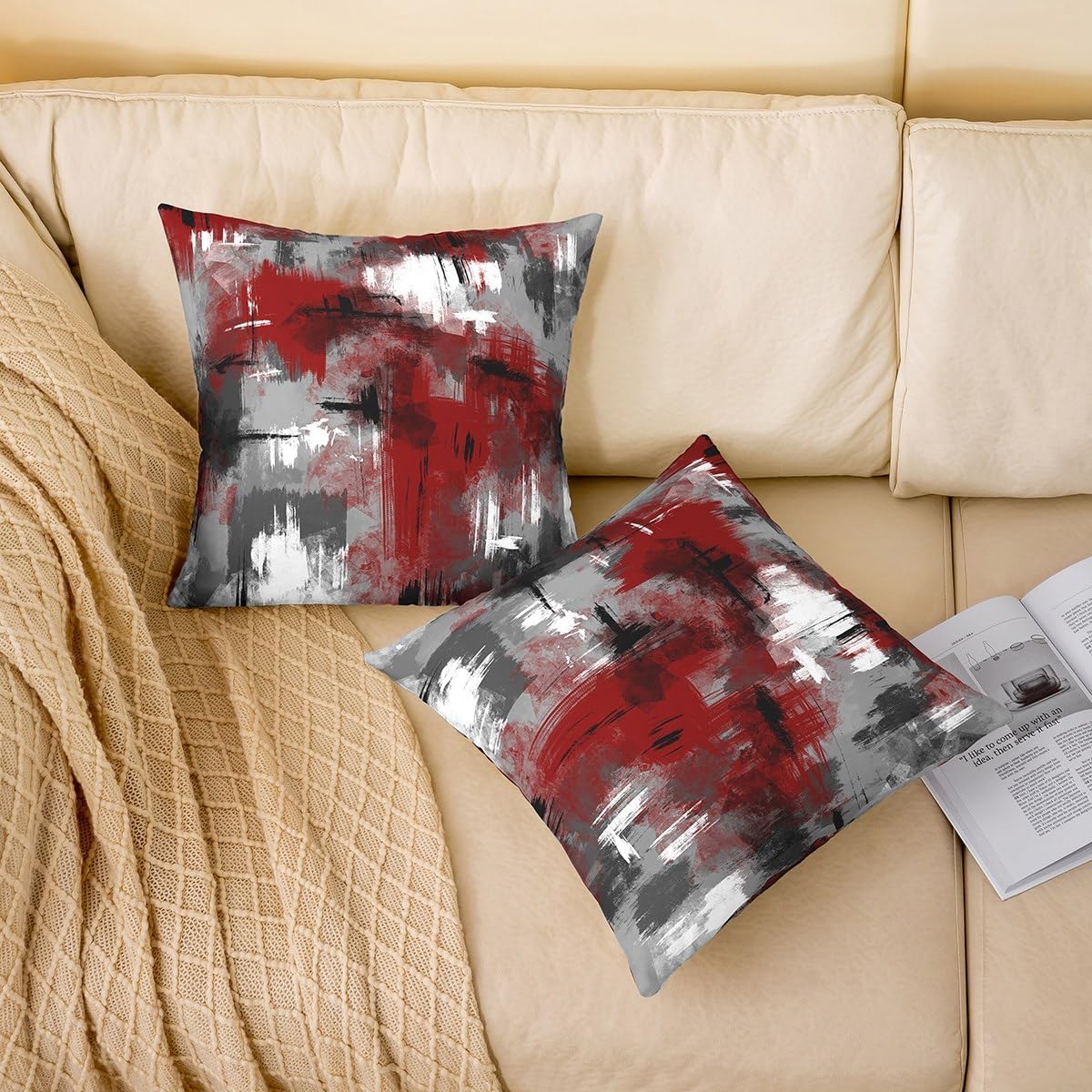 jejeloiu Red Black White Throw Pillow Covers Set of 4 20 x 20 Inch Kids Abstract Geometric Cushion Case Teens Modern Art Decor Pillowcase Breathable Soft Lightweight Room Decor