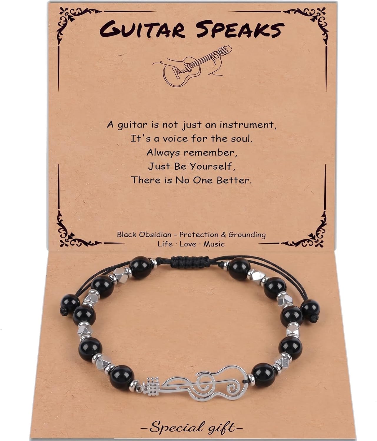 Guitar Bracelets Gifts for Women Men - Music Note/Guitar Bracelet with Card Nature Stone Bracelet Jewelry Gifts for Music Lovers Mom Dad Teacher Girlfriend Boyfriend Mothers Day Fathers Day Birthday Graduation Anniversary
