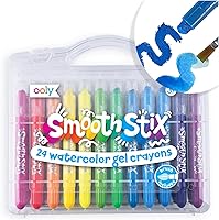 Vista 10 de Ooly Smooth Stix - Crayones de gel para niños y adultos con pincel, juego de 6 colores arcoíris de acuarela para vidrio y papel con estuche, juego