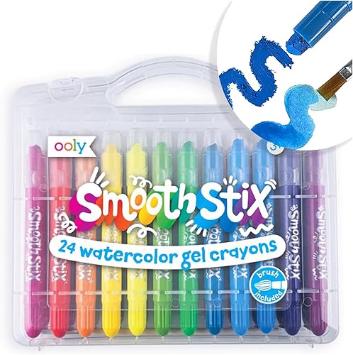 Miniatura 10 de Ooly Smooth Stix - Crayones de gel para niños y adultos con pincel, juego de 6 colores arcoíris de acuarela para vidrio y papel con estuche, juego