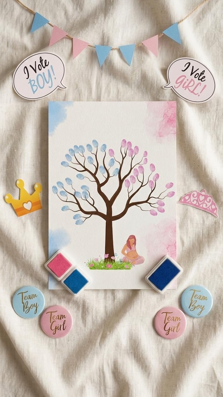 Libro delle firme Bebe Gender Reveal rivelazione di genere| Albero delle impronte promemoria Dolce Aspetta| Carta Acquerello Nascita| Libro Evento Personalizzabile, senza cornice, non
