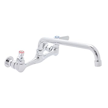 DuraSteel Commercial Kitchen Sink Faucet - No Lead 8" Center Wall Mount Utility Sink Faucet with 10 Swivel Spout - NSF Certified - Dual Lever Handles - Brass Constructed & Chrome Polished