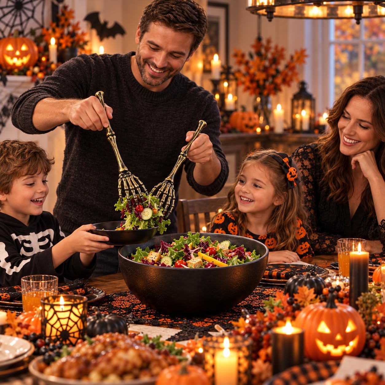 EXCEART Skeleton Arm Staff - Halloween Spooky Decor Salad Spoon and Skull Flatware for Kitchen Use - Unique Skeleton Design for Fun Cooking and Serving